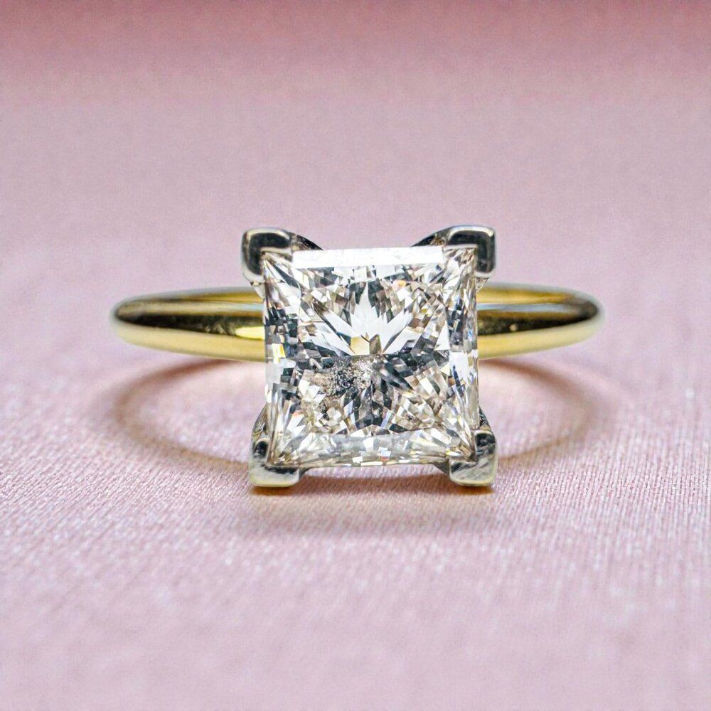 14K Gold Princess Cut Diamond Ring .80CT -Size 6.5 -Solitaire Wedding Ring -1.6g